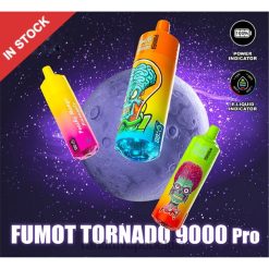 Tornado Vape België | Fumot RandM Tornado 9000 pro vape-apparaat met batterij en ejuice-display versie 2 weelderig ijs FV0D6210